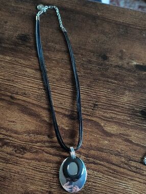 Black Pendant Necklace with Oval Accent - Women Jewelry